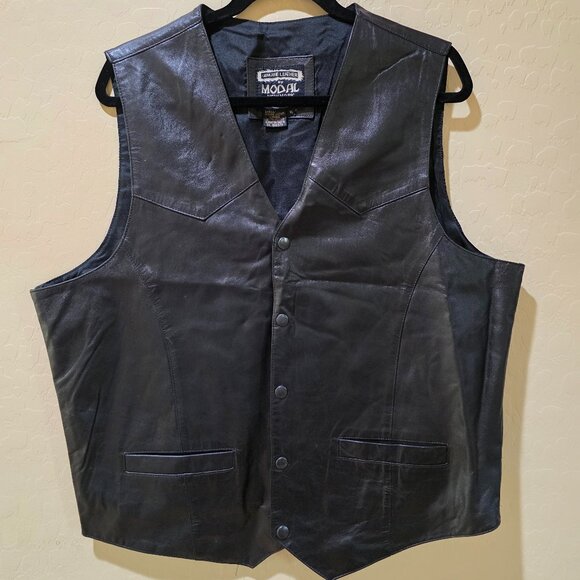Vintage Modal New York Men's Black Genuine Leather Lined Vest w/ Pockets SZ XL - Picture 13 of 14